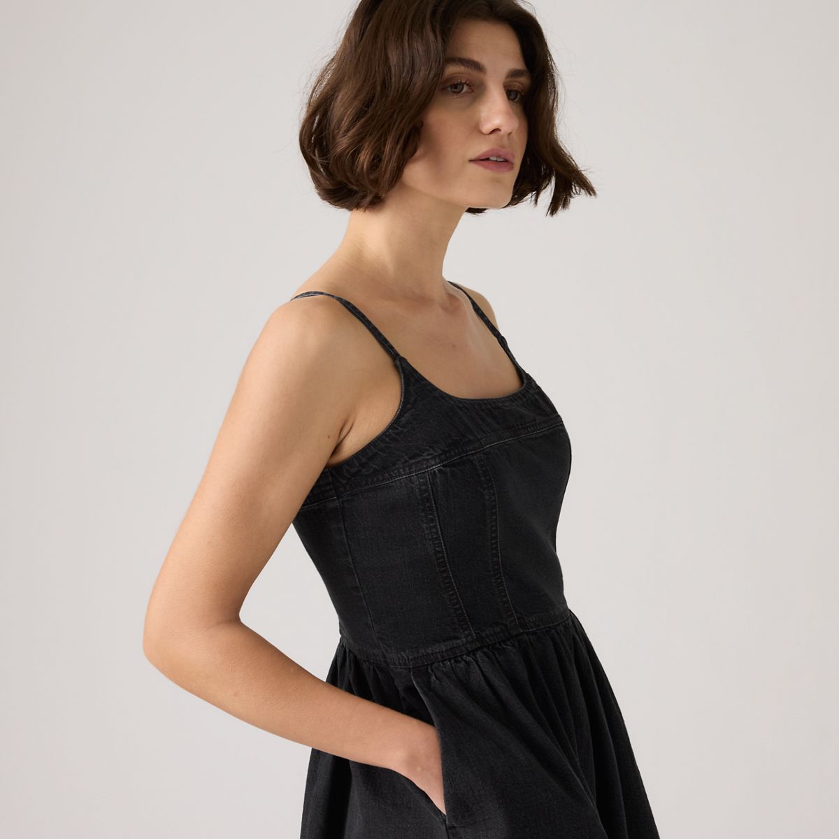 Jadine Denim Mini Lightweight Dress — First Or Last Dress - Black