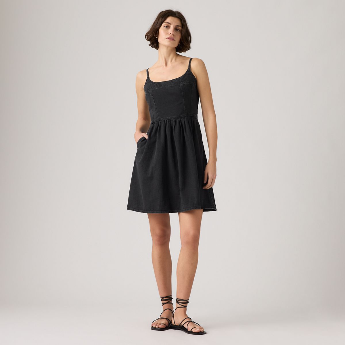 Jadine Denim Mini Lightweight Dress — First Or Last Dress - Black
