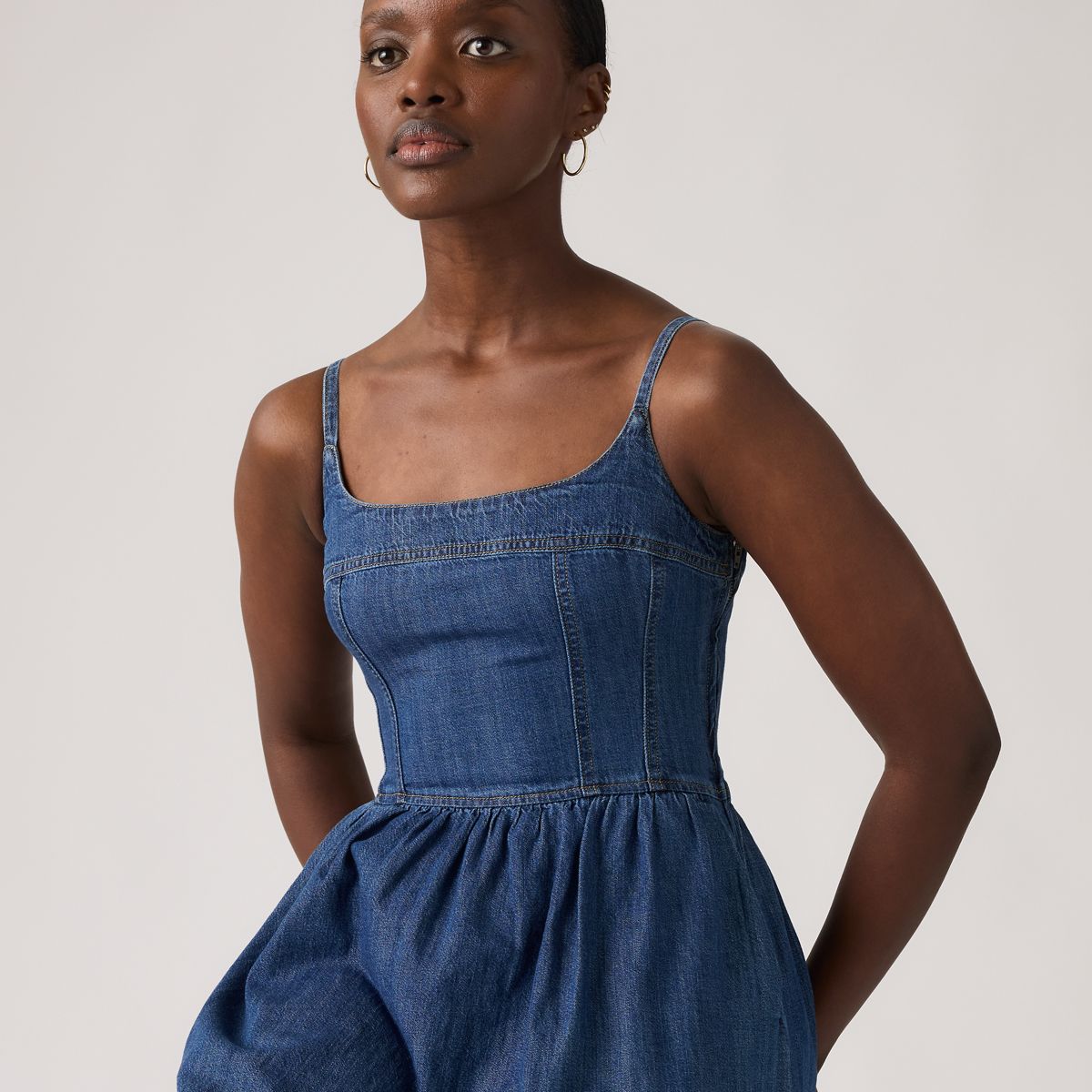 Jadine Denim Mini Lightweight Dress — Unturned Stone Dress - Medium Wash