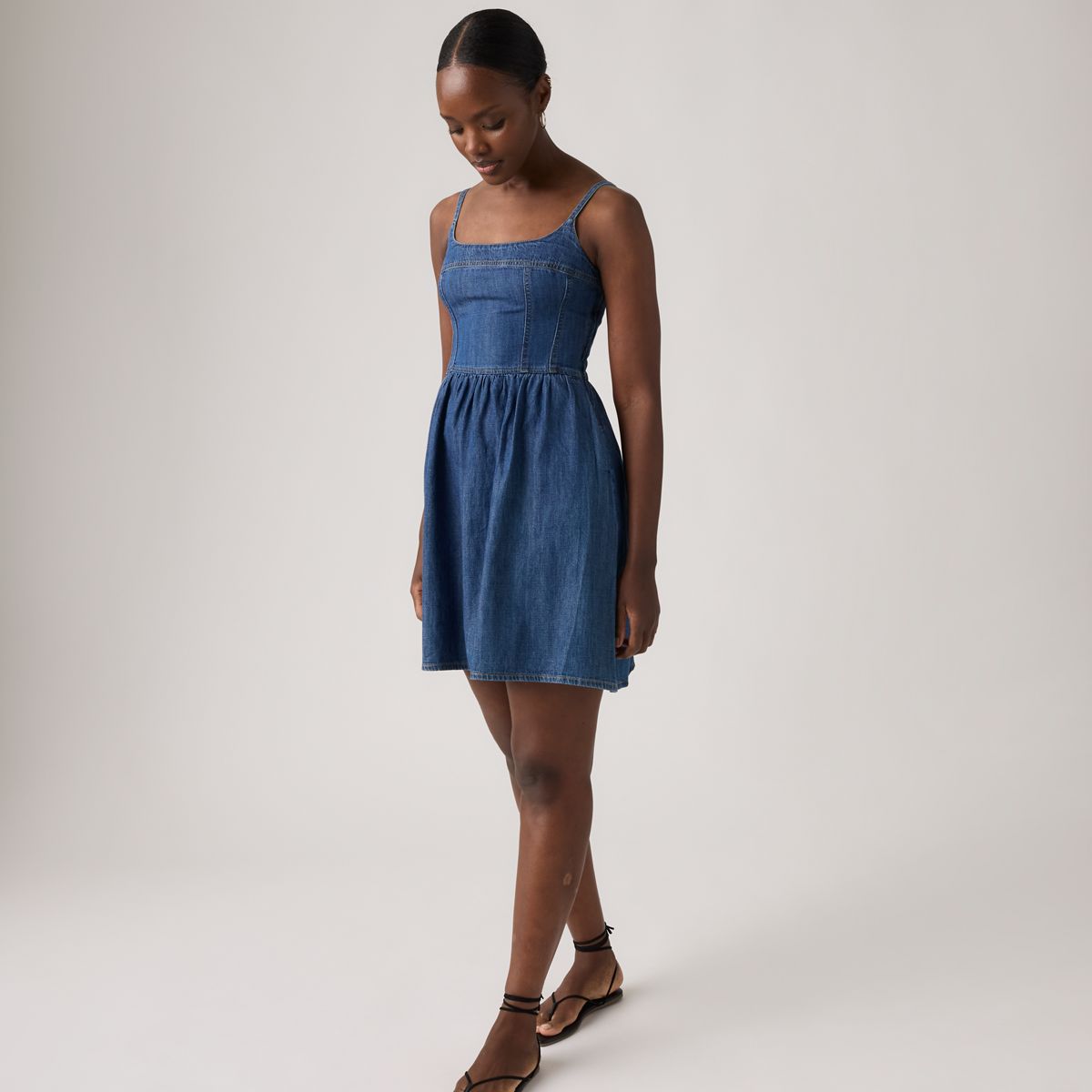 Jadine Denim Mini Lightweight Dress — Unturned Stone Dress - Medium Wash