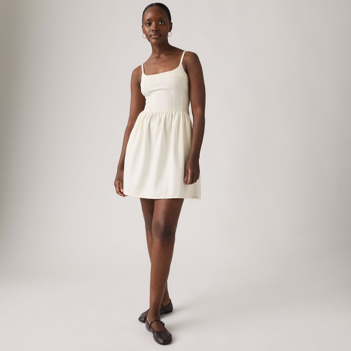 Jadine Denim Mini Lightweight Dress — Icy Ecru 4 - White