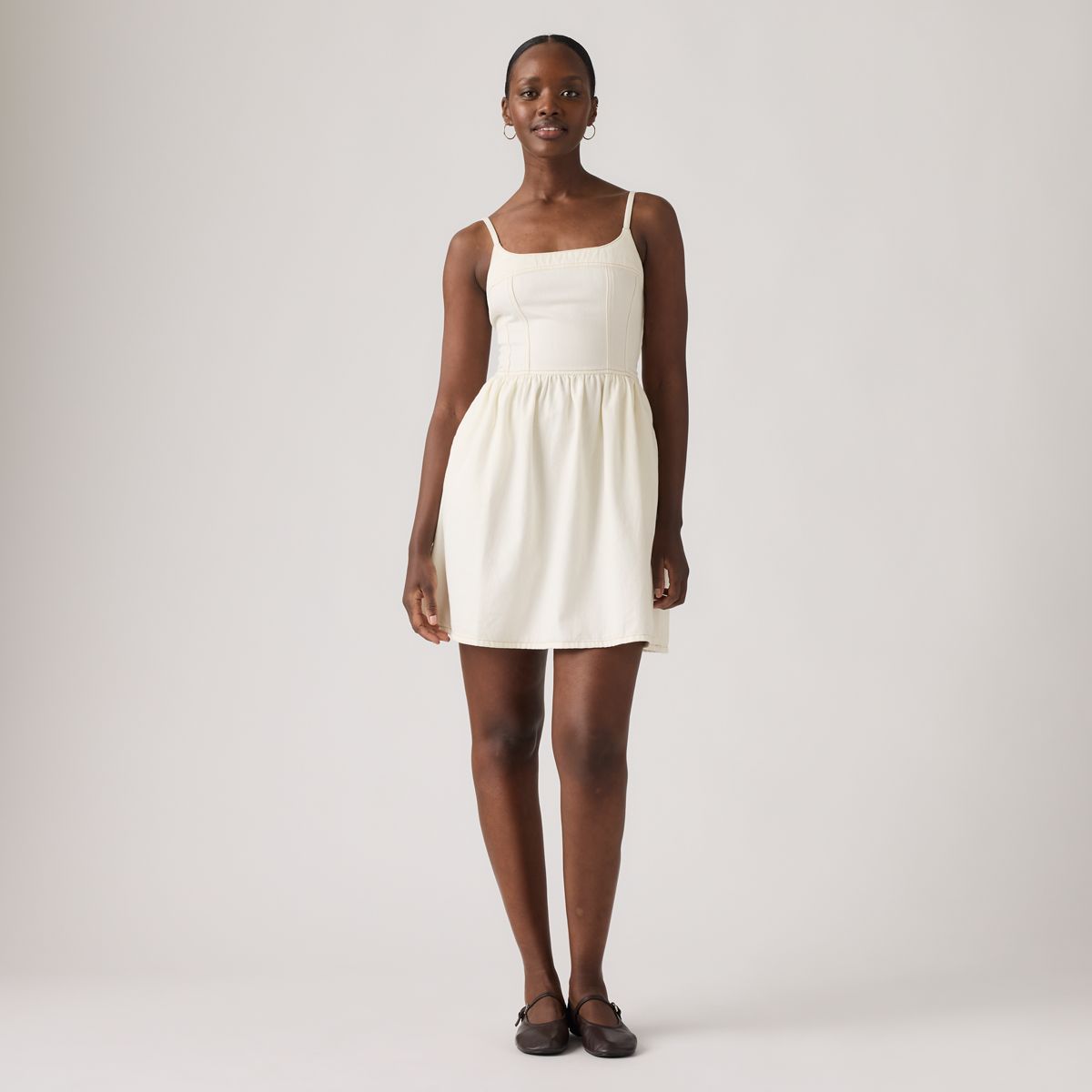 Jadine Denim Mini Lightweight Dress — Icy Ecru 4 - White
