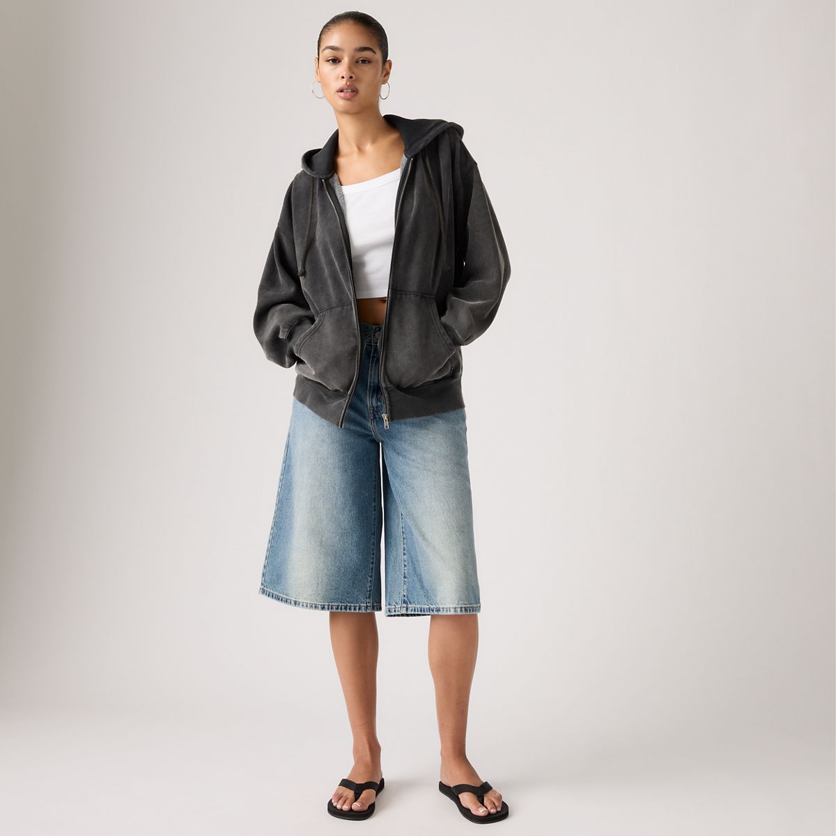 Vintage Oversized Hoodie — Jet Black Garment Dye - Black