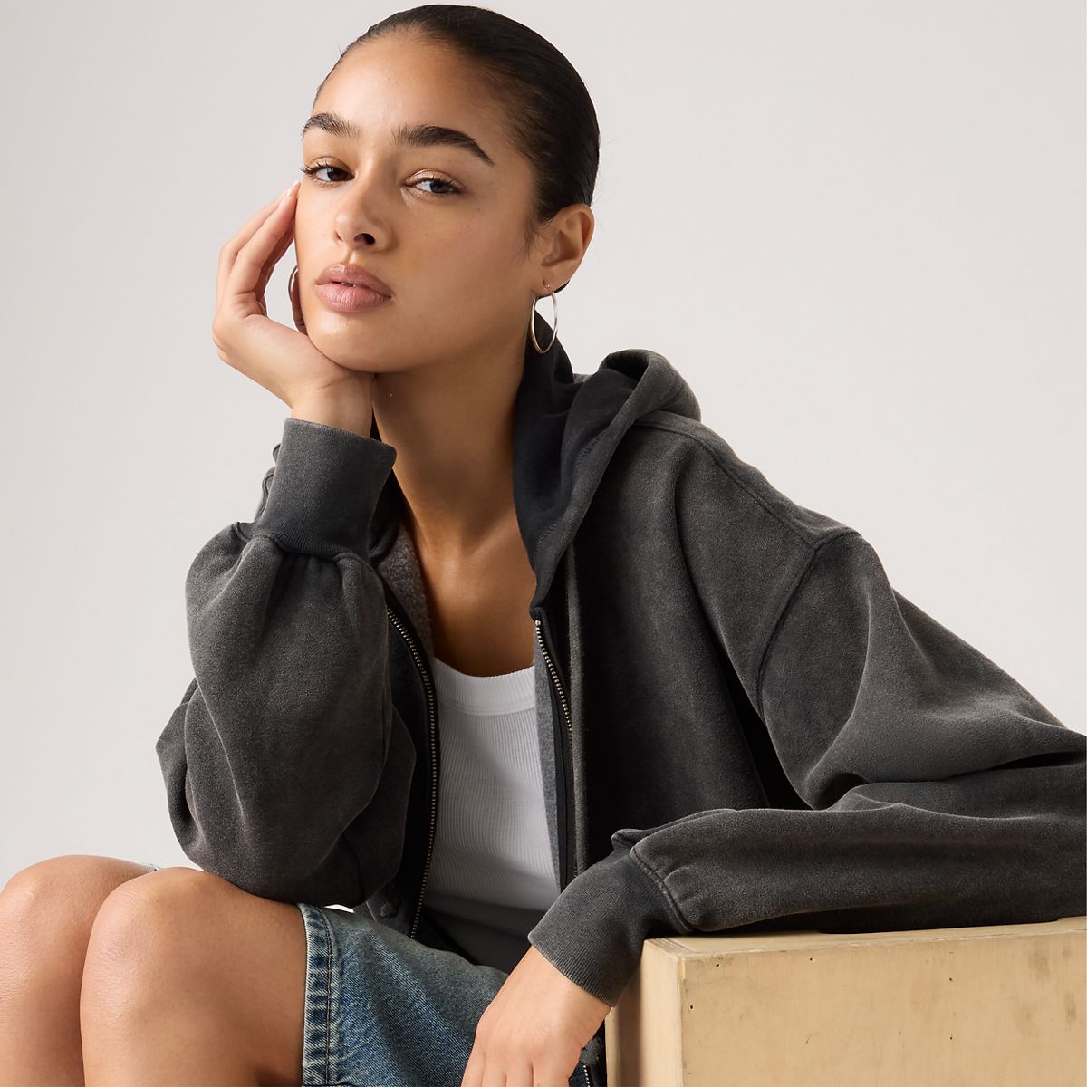 Vintage Oversized Hoodie — Jet Black Garment Dye - Black