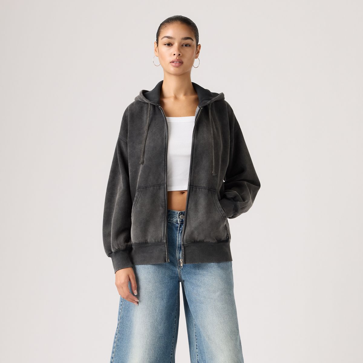 Vintage Oversized Hoodie — Jet Black Garment Dye - Black