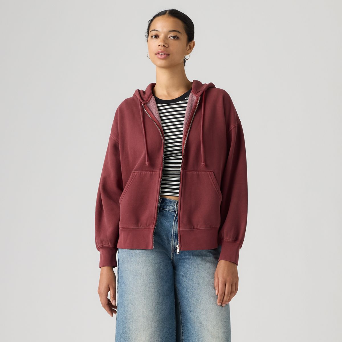 Vintage Garment Dye Relaxed Hoodie — Cabernet - Red