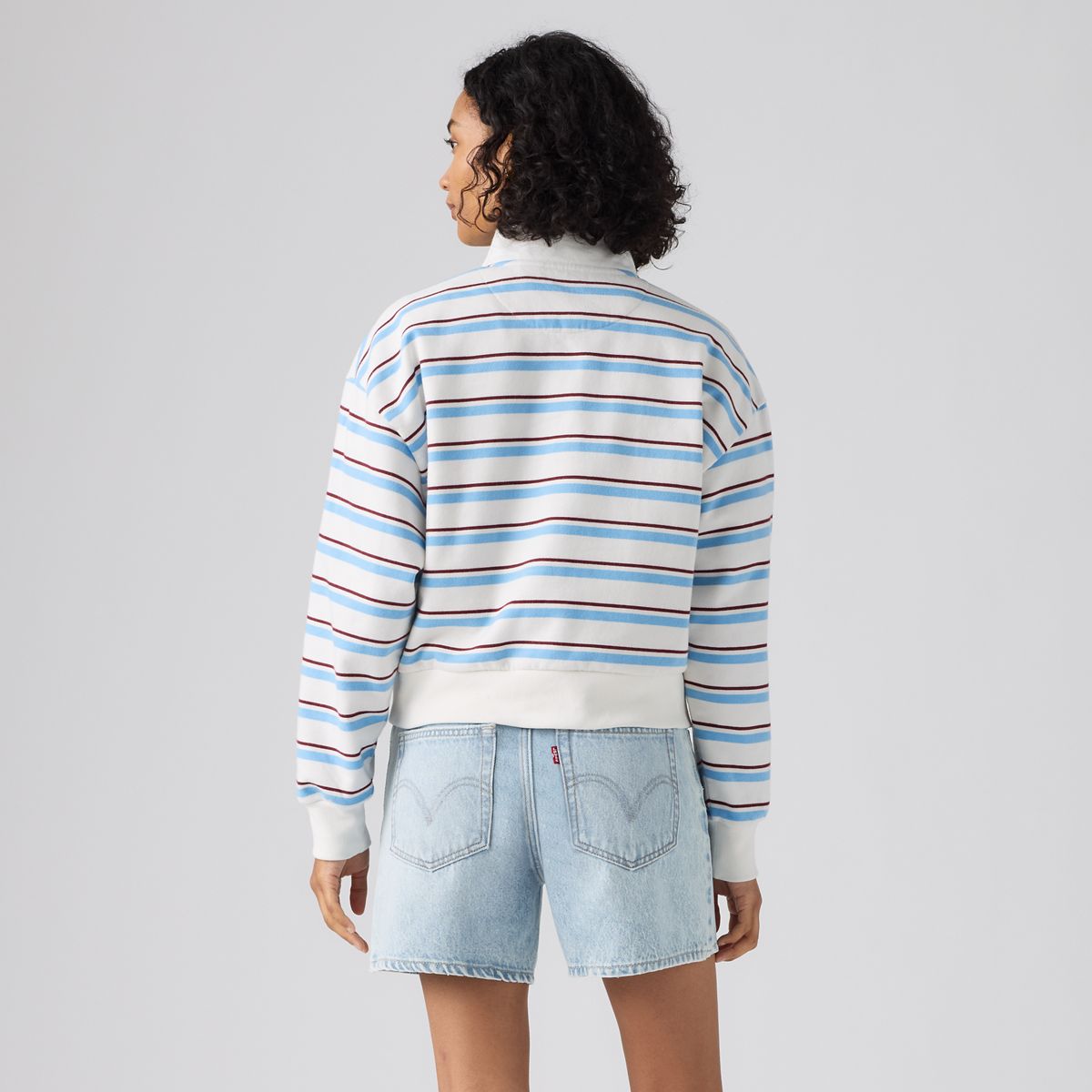 Everyday Quarter-Zip Sweatshirt — Ruby Stripe Alaskan Blue - Multi-Color