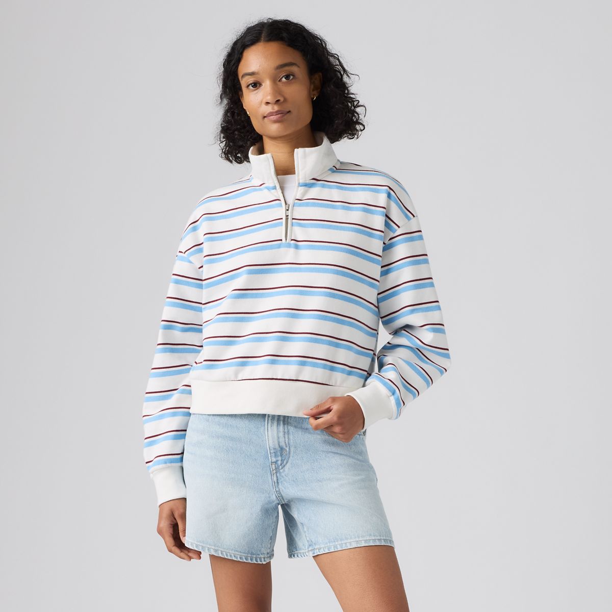 Everyday Quarter-Zip Sweatshirt — Ruby Stripe Alaskan Blue - Multi-Color