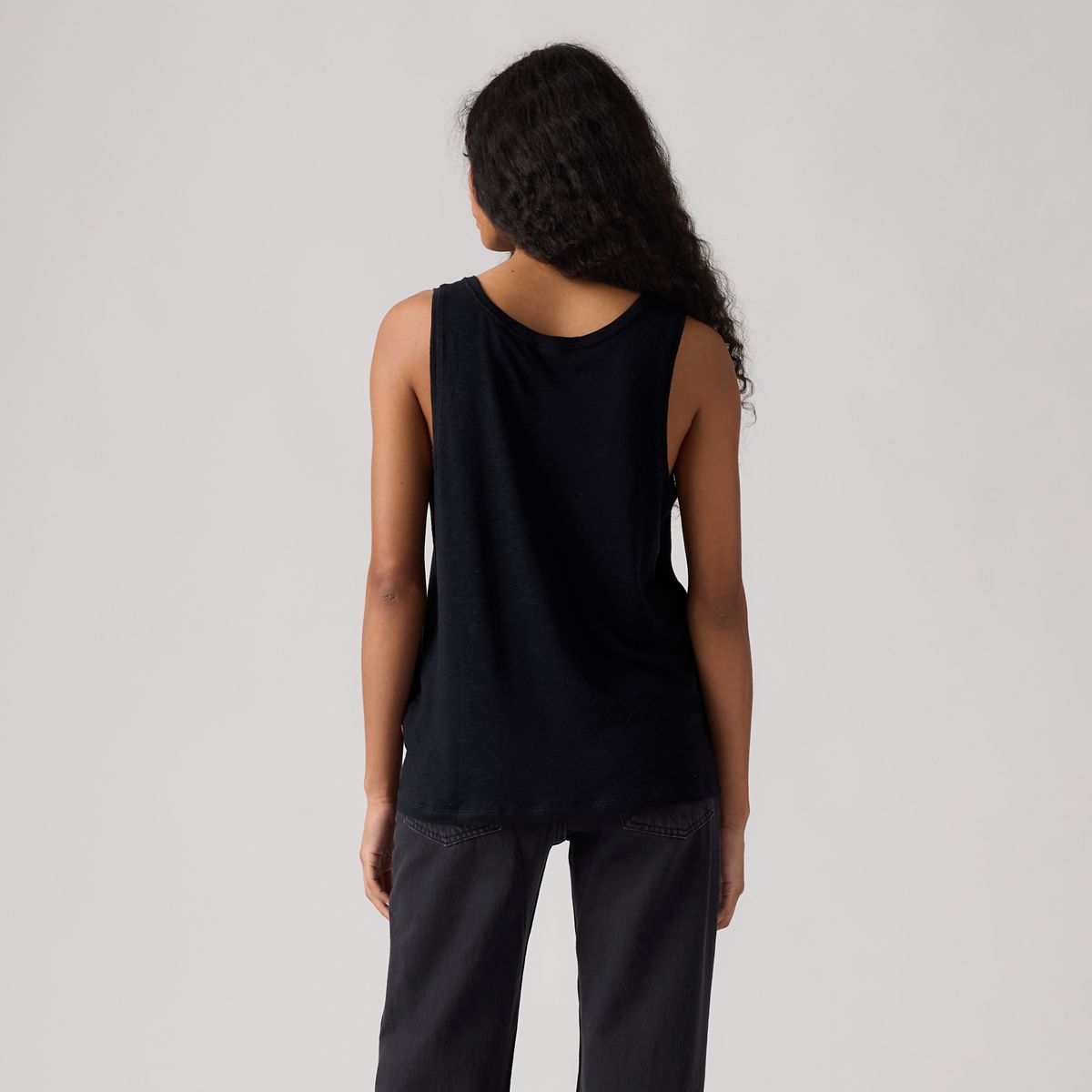 Lori Linen Scoop Tank Top — Anthracite Night - Black