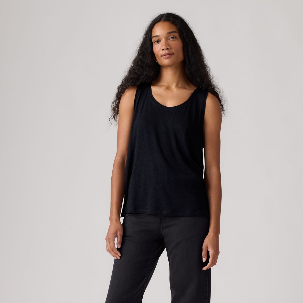 Lori Linen Scoop Tank Top — Anthracite Night - Black