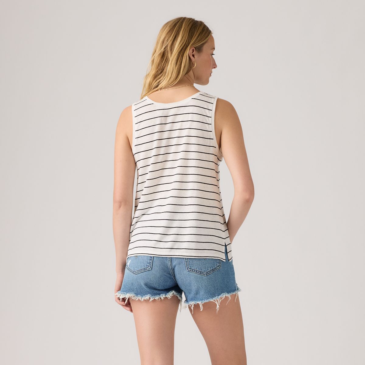 Lori Linen Scoop Tank Top — Donna Stripe Egret - White