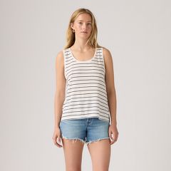 Lori Linen Scoop Tank Top — Donna Stripe Egret - White 3