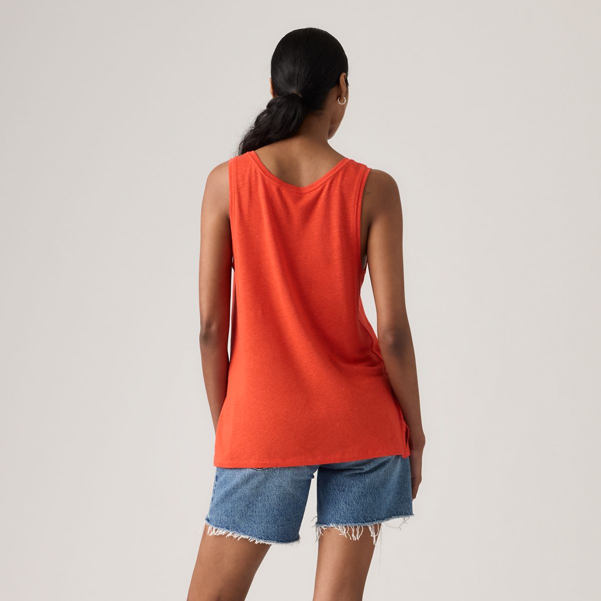 Lori Linen Scoop Tank Top — Signal Red - Red