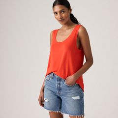 Lori Linen Scoop Tank Top — Signal Red - Red 1