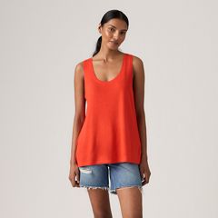 Lori Linen Scoop Tank Top — Signal Red - Red 3