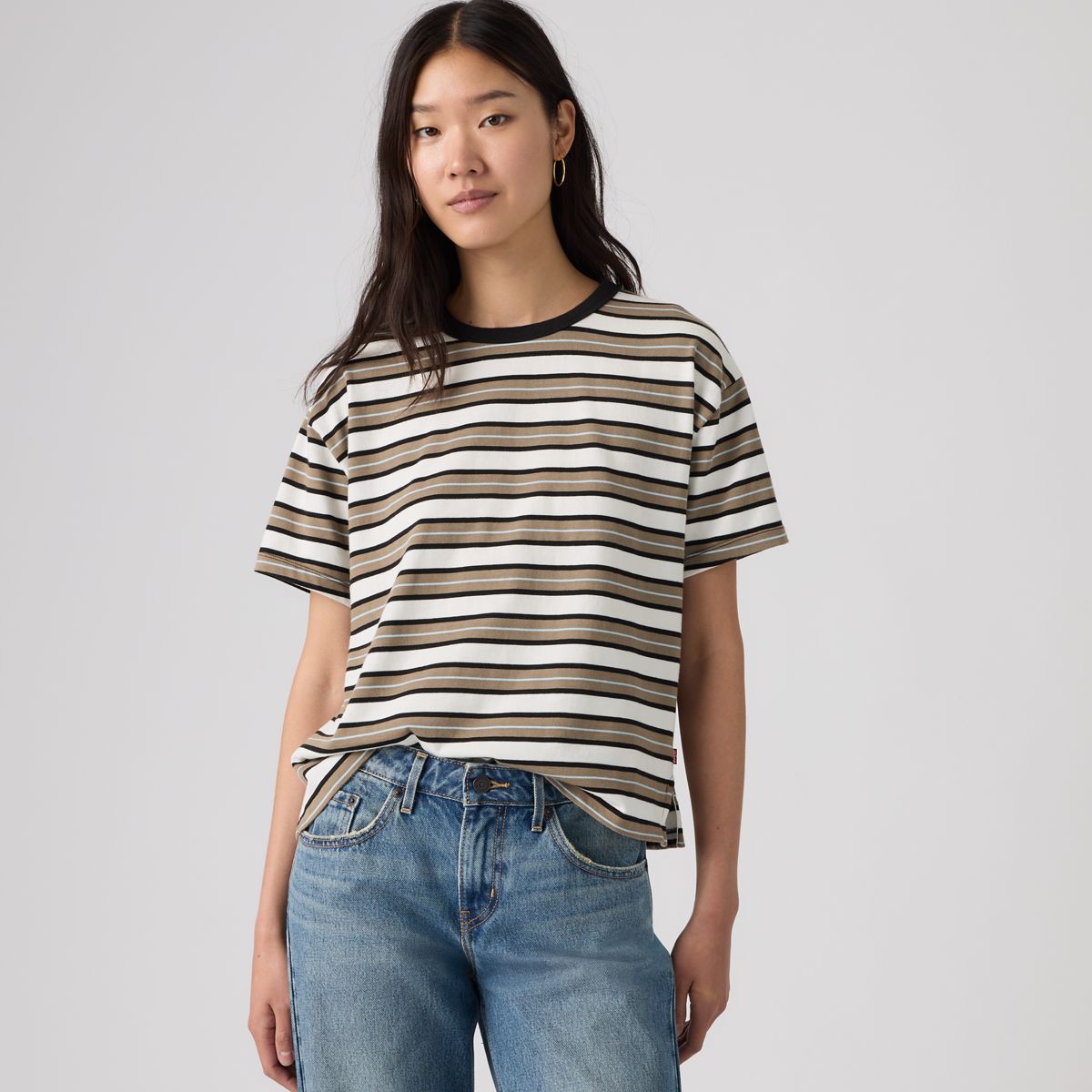 Vintage Garment Dye Short-Sleeve Tee — Lillian Stripe Egret - Multi-Color