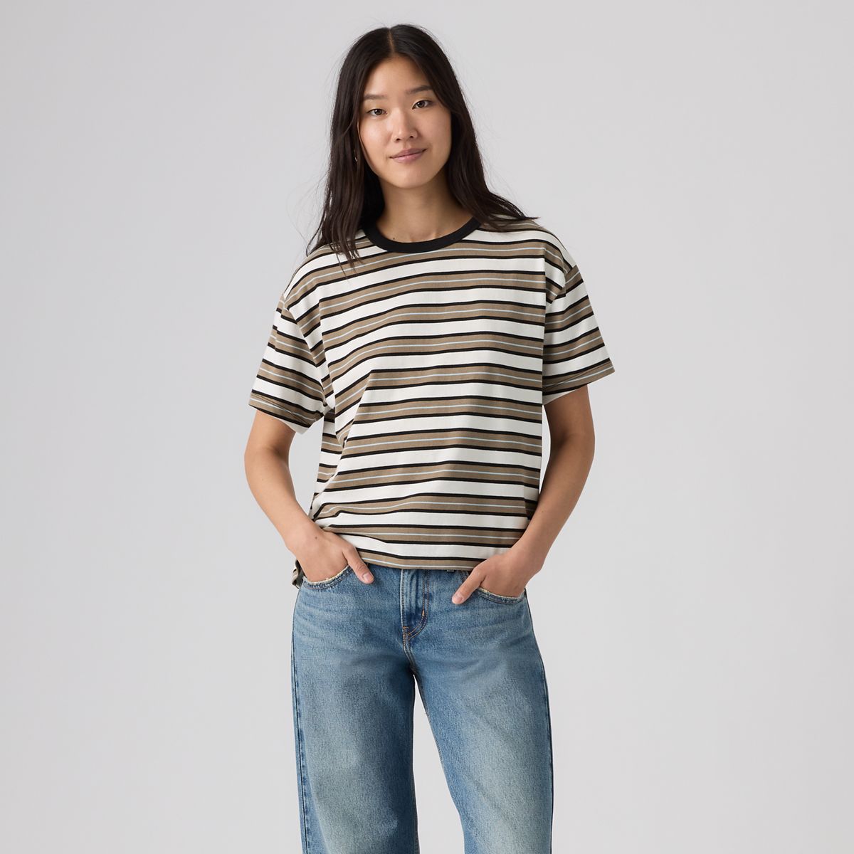 Vintage Garment Dye Short-Sleeve Tee — Lillian Stripe Egret - Multi-Color