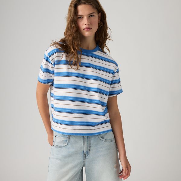 Vintage Garment Dye Short-Sleeve Tee — Vida Stripe Egret - Multi-Color