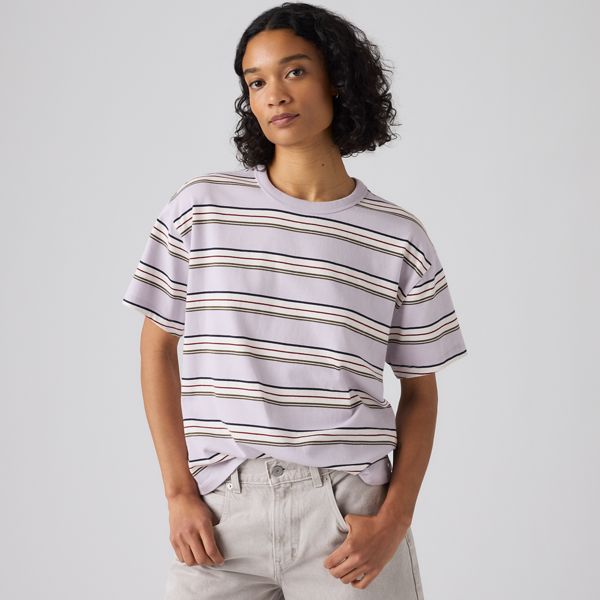 Vintage Garment Dye Short-Sleeve Tee — Vida Stripe Lavender Blue - Purple