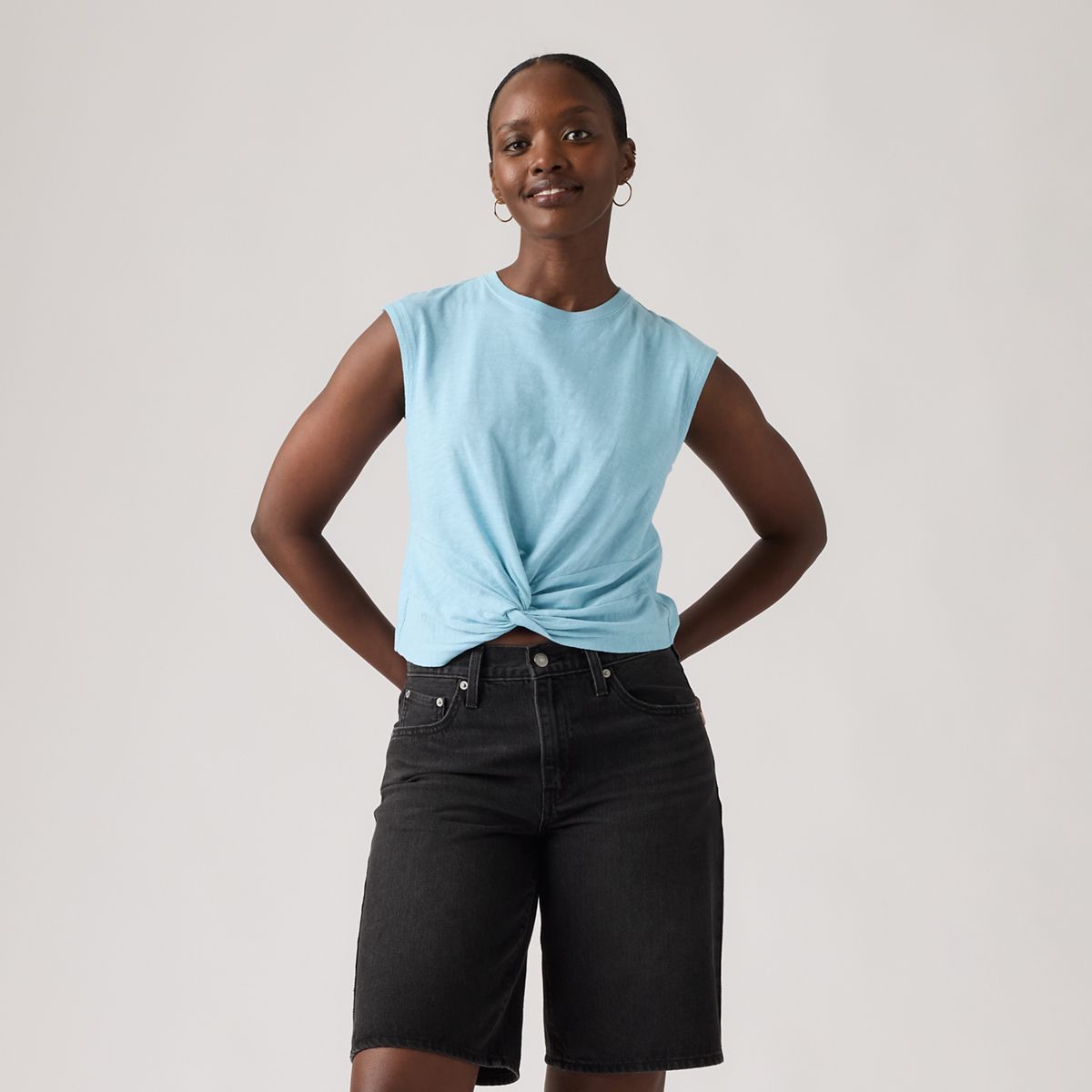 Jemma Knot Sleeveless Tee — Air Blue - Blue