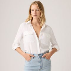 Elaine Utility Linen Button Up Shirt — Bright White - White 1