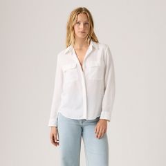 Elaine Utility Linen Button Up Shirt — Bright White - White 3