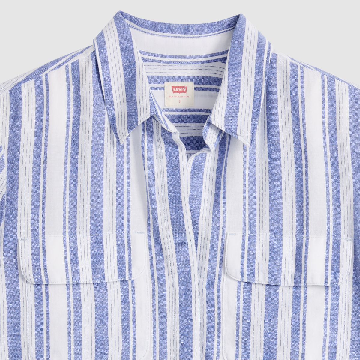 Elaine Utility Linen Button Up Shirt — Bold Stripe Blue - Blue