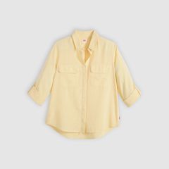 Elaine Utility Linen Button Up Shirt — French Vanilla - Yellow 5