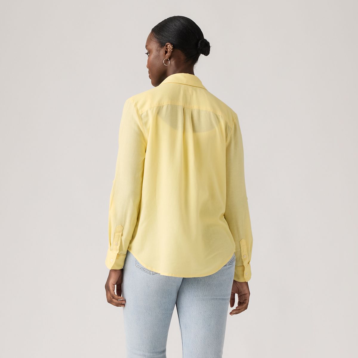 Elaine Utility Linen Button Up Shirt — French Vanilla - Yellow