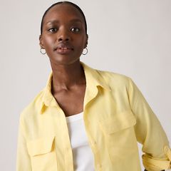 Elaine Utility Linen Button Up Shirt — French Vanilla - Yellow 2
