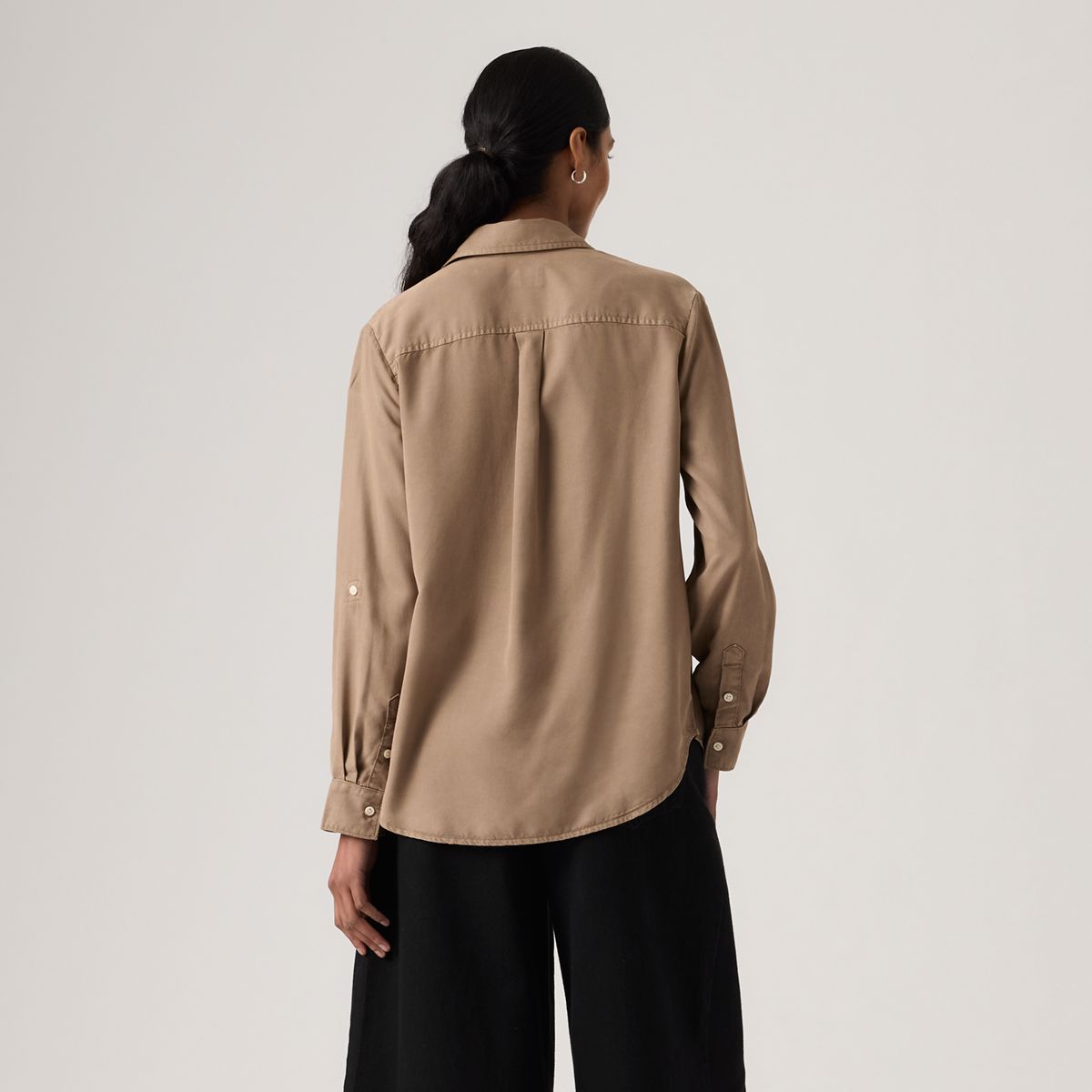 Elaine Utility Linen Button Up Shirt — Garment Dye Pine Bark - Brown