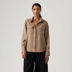 Elaine Utility Linen Button Up Shirt — Garment Dye Pine Bark - Brown 3