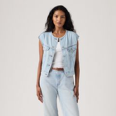 '90s Shrunken Collarless Vest — Of Course Top - Medium Wash 3