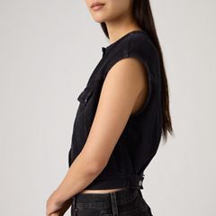 '90s Shrunken Collarless Vest — None Your Business Stone - Black 2