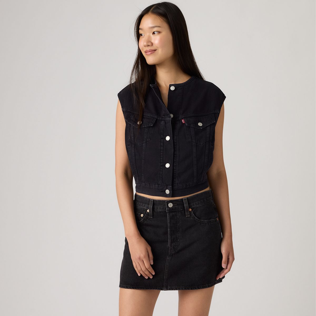 '90s Shrunken Collarless Vest — None Your Business Stone - Black