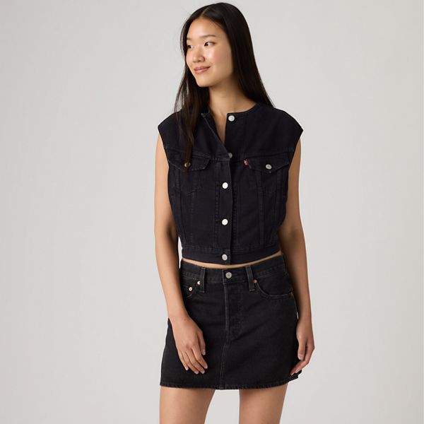 '90s Shrunken Collarless Vest — None Your Business Stone - Black