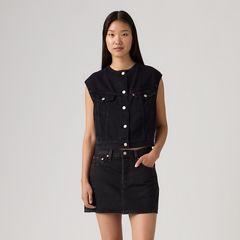 '90s Shrunken Collarless Vest — None Your Business Stone - Black 3