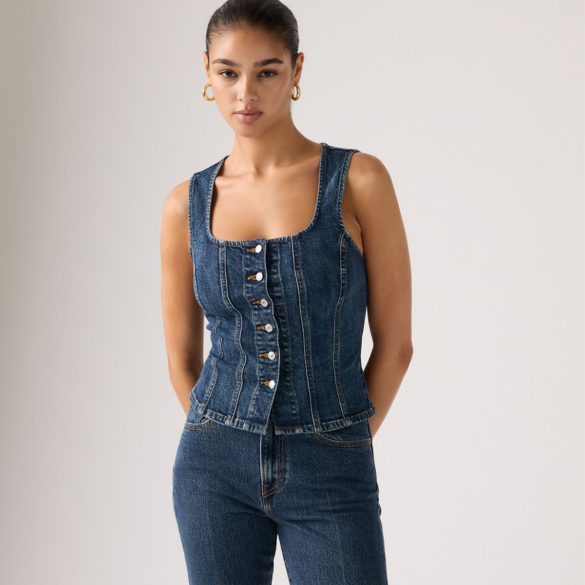 Sculpted Sleeveless Top — As Seen On Tv Top - Dark Wash