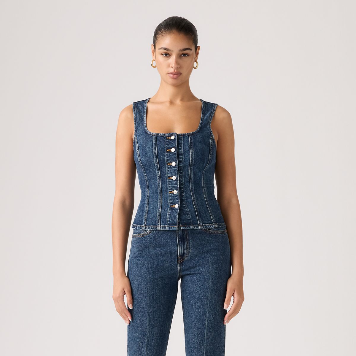 Sculpted Sleeveless Top — As Seen On Tv Top - Dark Wash