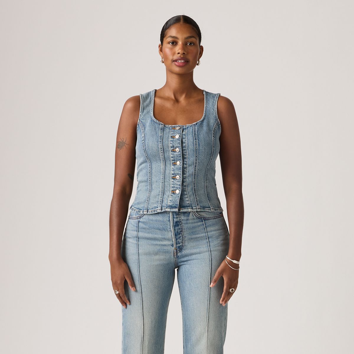 Sculpted Sleeveless Top — What Now Top - Medium Wash