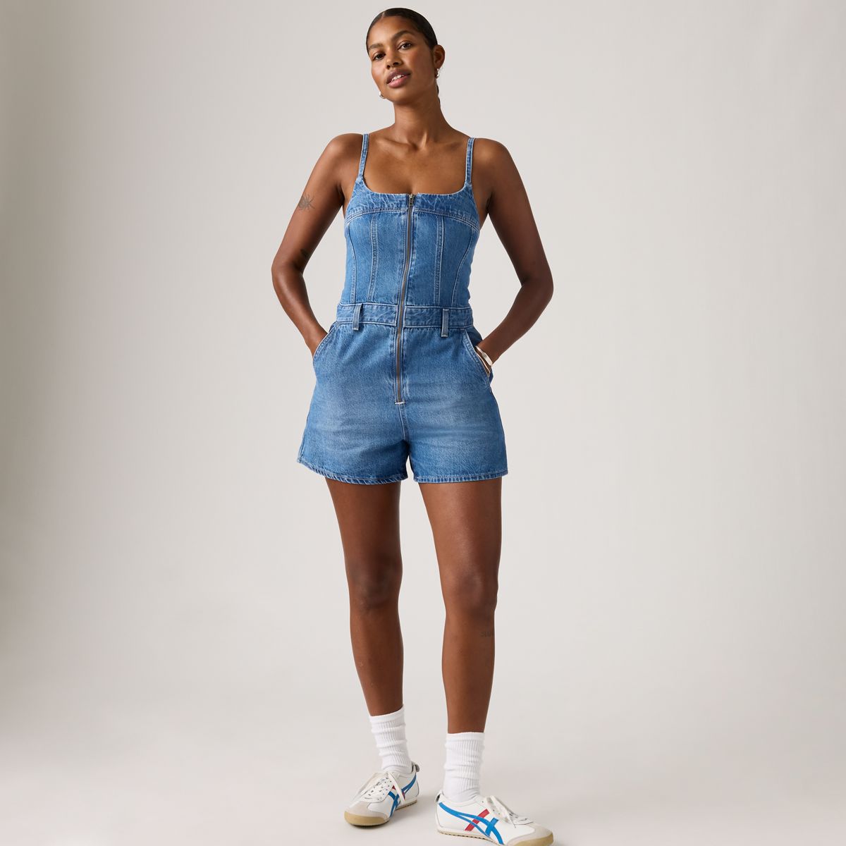 Jadine Romper — Vintage Vibe - Medium Wash