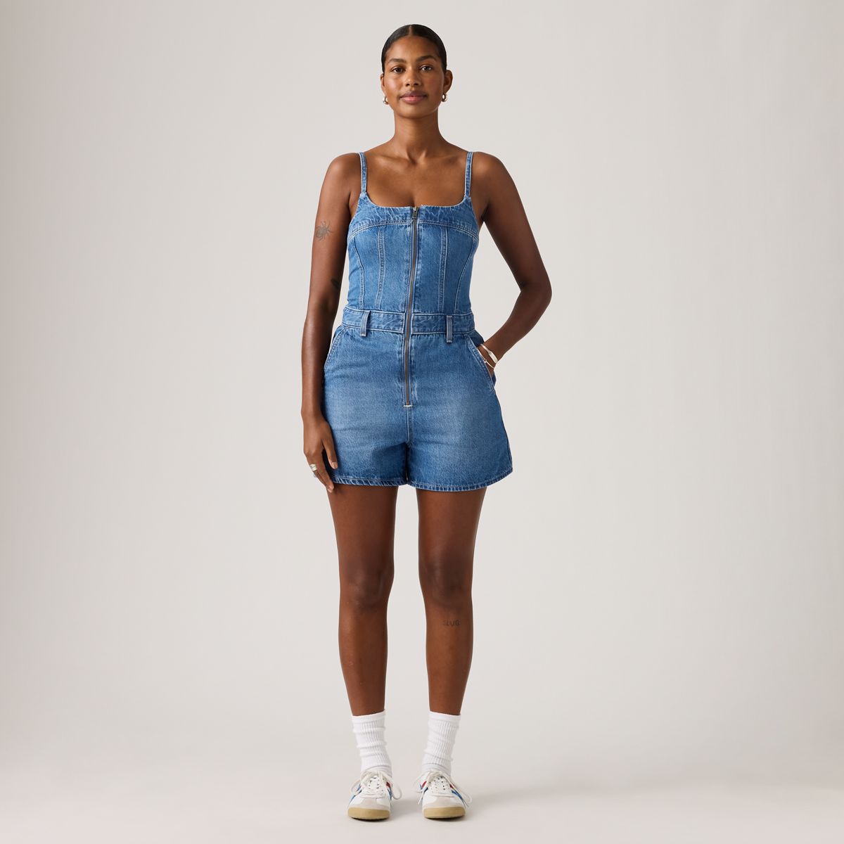 Jadine Romper — Vintage Vibe - Medium Wash