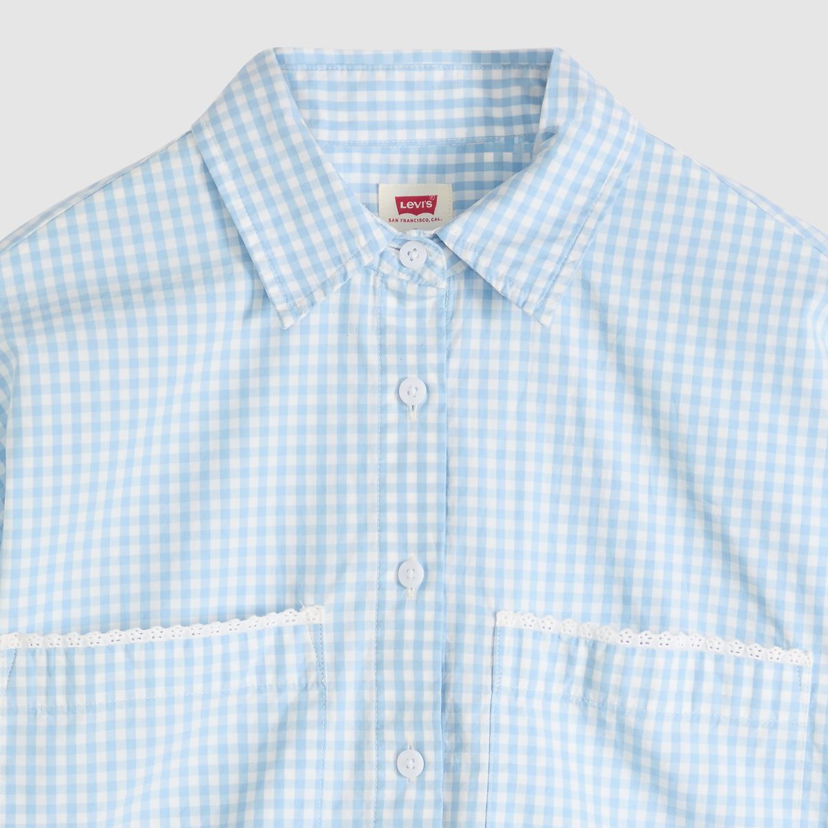 Harlie Novelty Short-Sleeve Cropped Shirt — Shelly Check Glacier - Blue