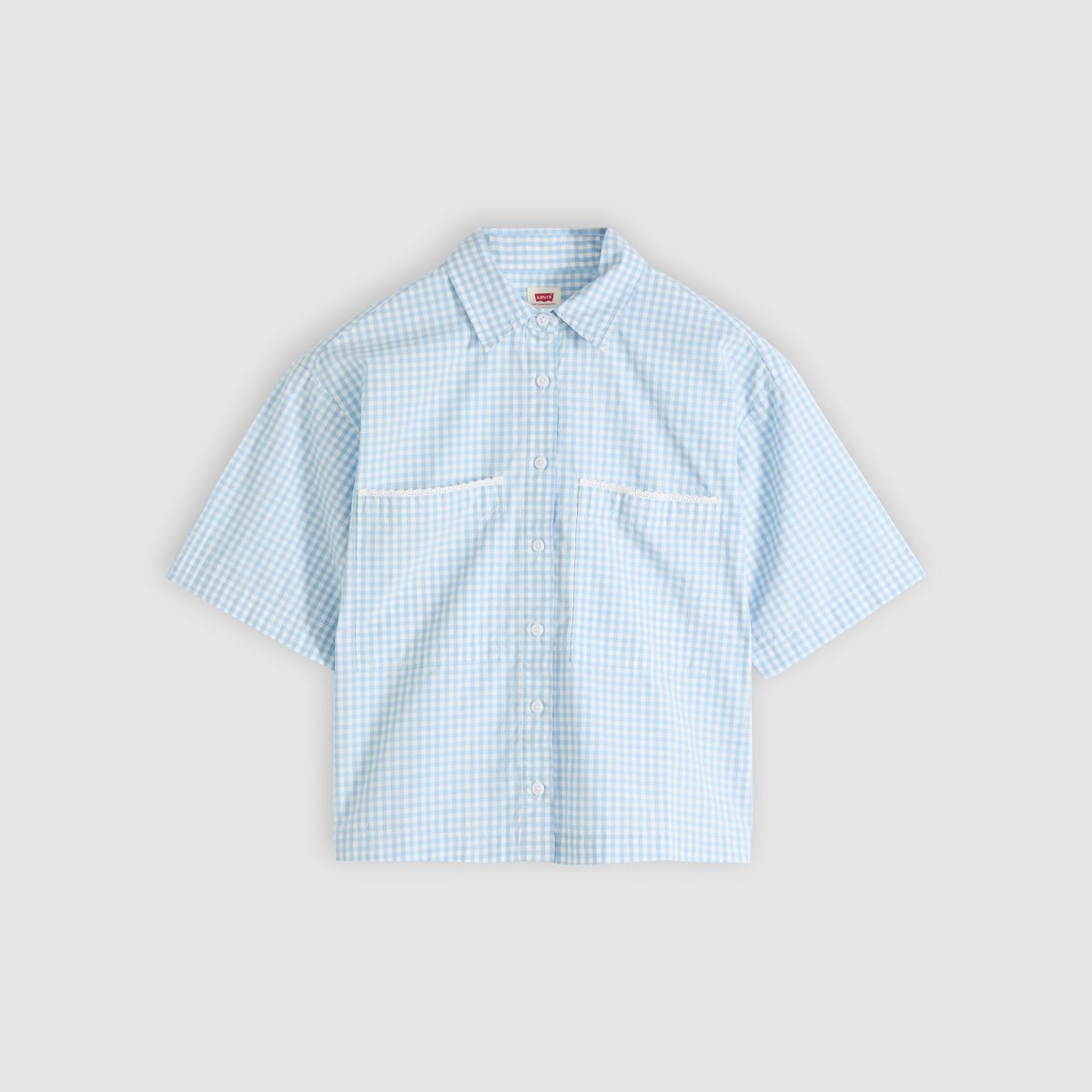 Harlie Novelty Short-Sleeve Cropped Shirt — Shelly Check Glacier - Blue