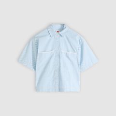 Harlie Novelty Short-Sleeve Cropped Shirt — Shelly Check Glacier - Blue 5