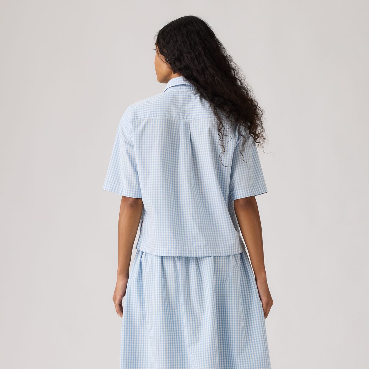 Harlie Novelty Short-Sleeve Cropped Shirt — Shelly Check Glacier - Blue