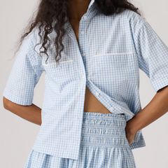 Harlie Novelty Short-Sleeve Cropped Shirt — Shelly Check Glacier - Blue 2