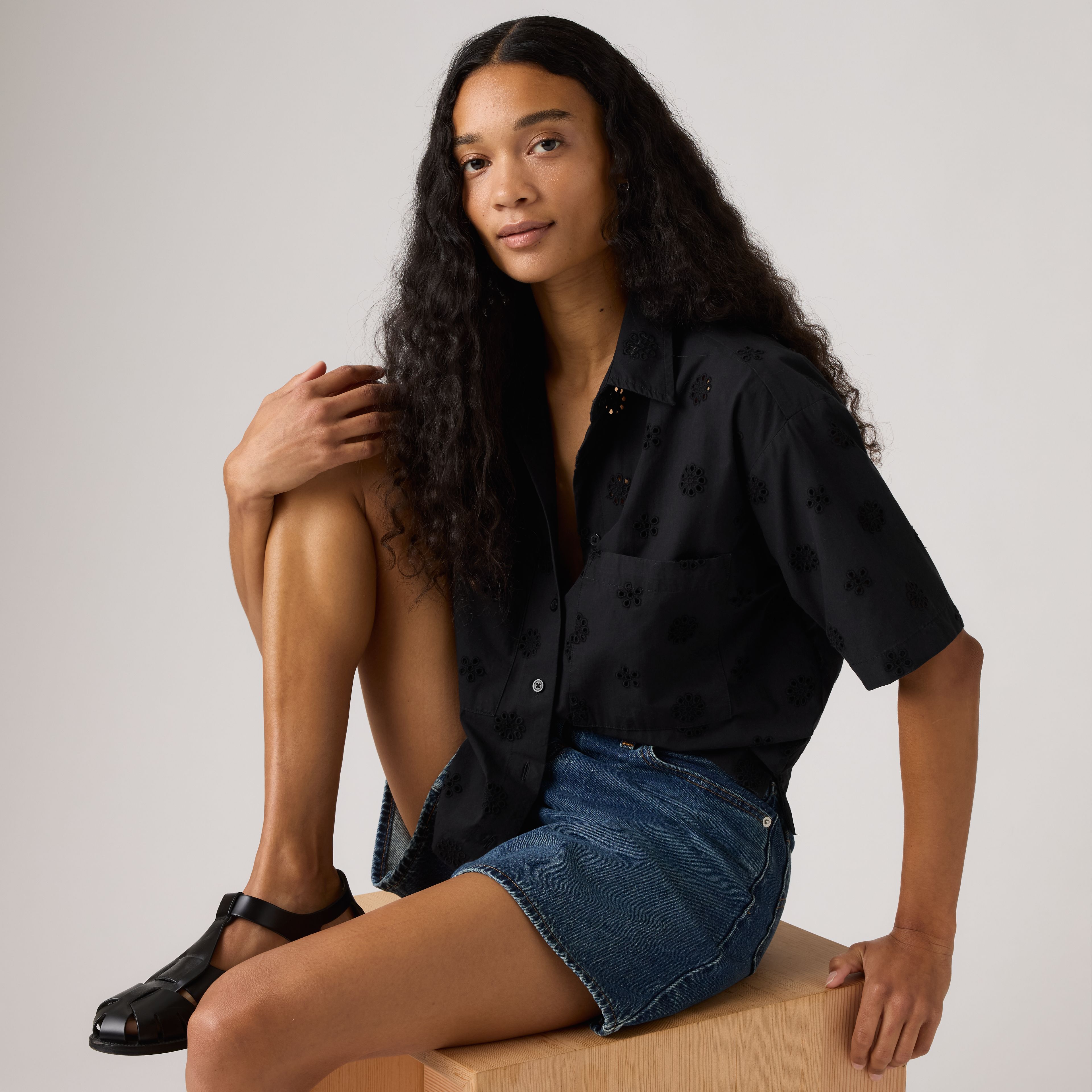 Harlie Novelty Short-Sleeve Cropped Shirt