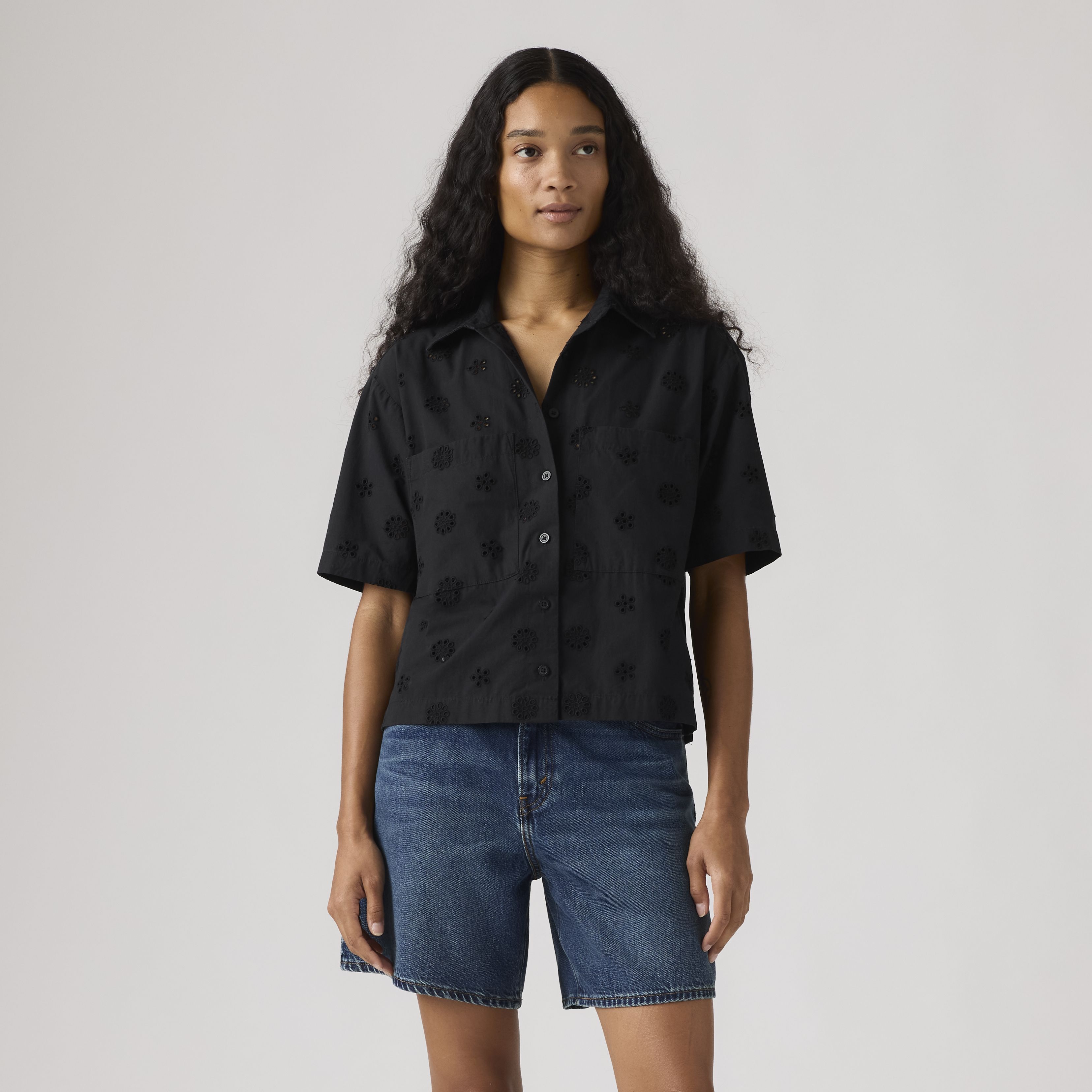 Harlie Novelty Short-Sleeve Cropped Shirt 12