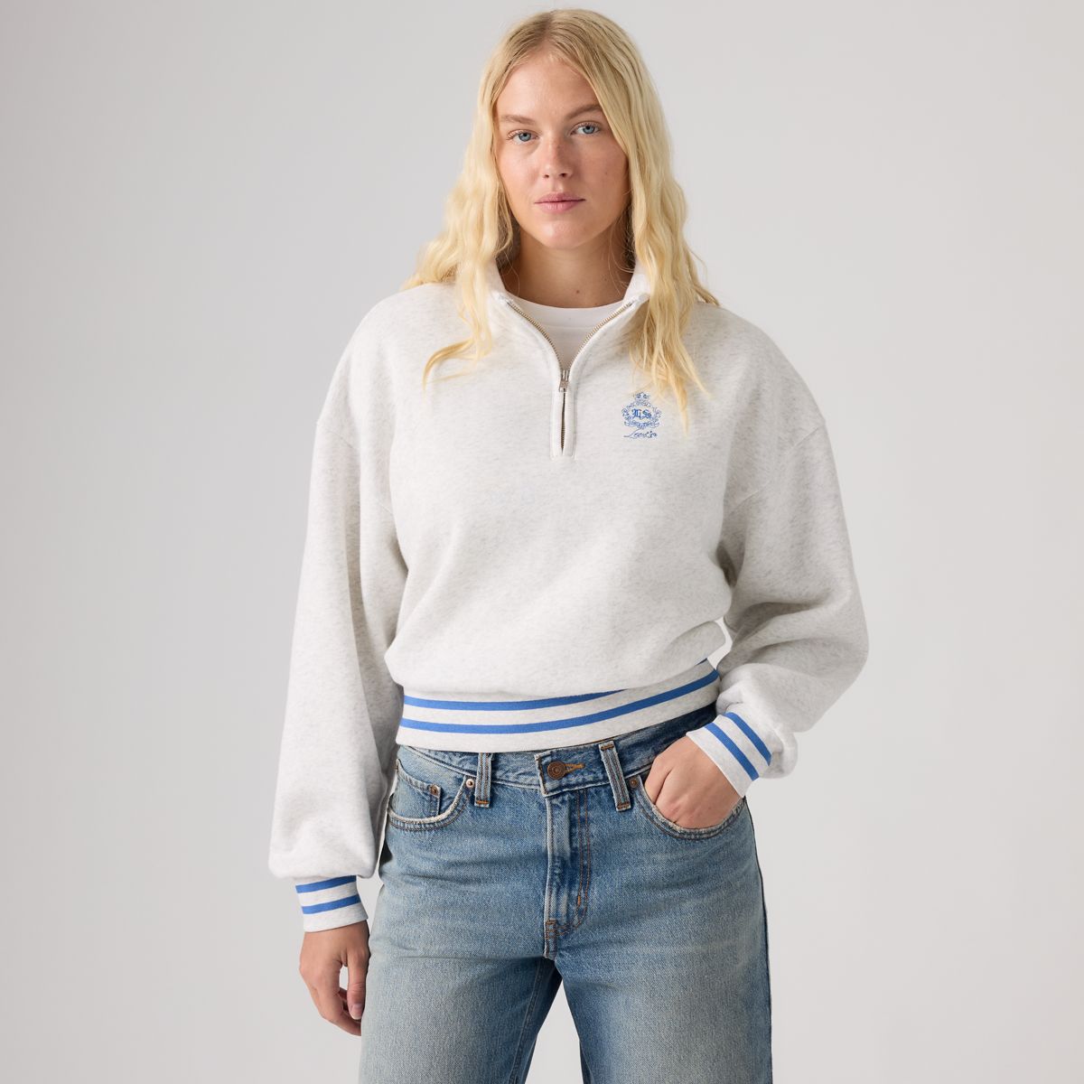 Graphic Everyday Quarter-Zip Sweatshirt — Double Chest Crest Orbit Heather Gray - Grey